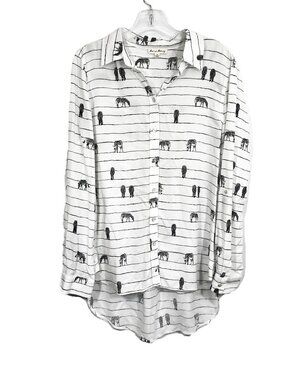 Jane and Delancey Zebra Print Roll Tab Sleeve Striped Blouse White Black Shirt M